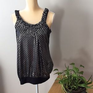 Sushi flower dressy tank top Black with silver designs large